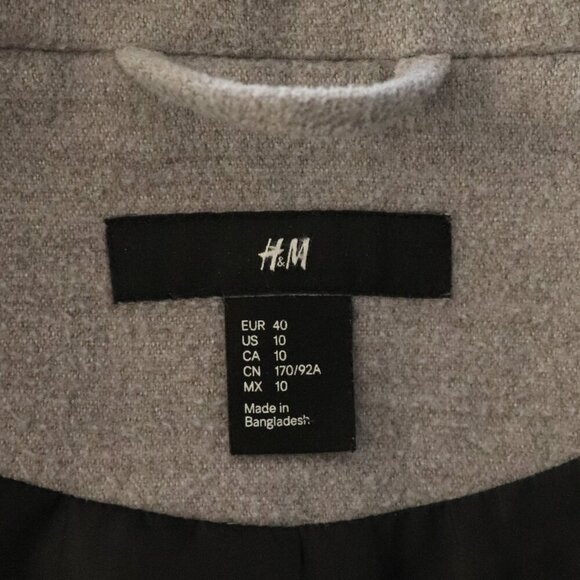 H&M Women's Grey Sz 10 Double-Breasted Lined Collared Long Sleeve Pocket Coat - Picture 12 of 15